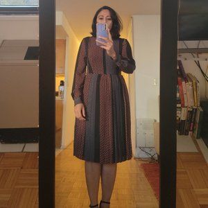 Ann Taylor, Printed Fit & Flare Dress, Size 4, Gray/Coral/Black